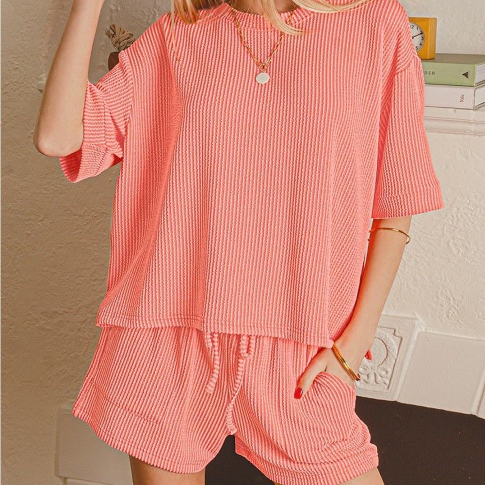 Women's Coral Ribbed Lounge Short Set - Brand: Zenana